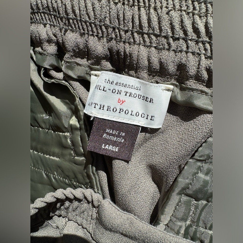 Anthropologie The Essential Pull-On Trouser Olive Green Slim Fit Elastic Waist L - Picture 7 of 10